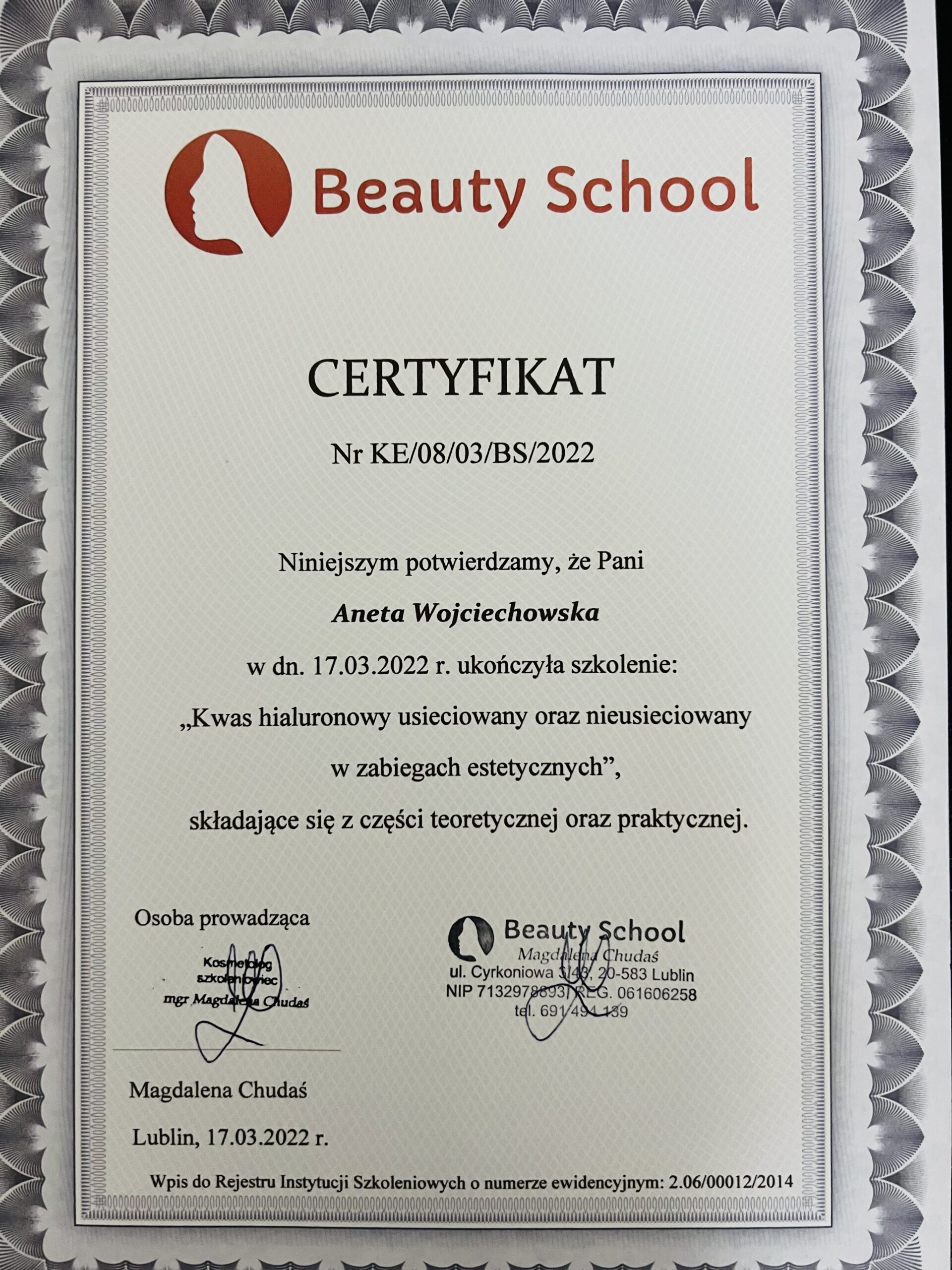 Certyfikat ukończonego kursu