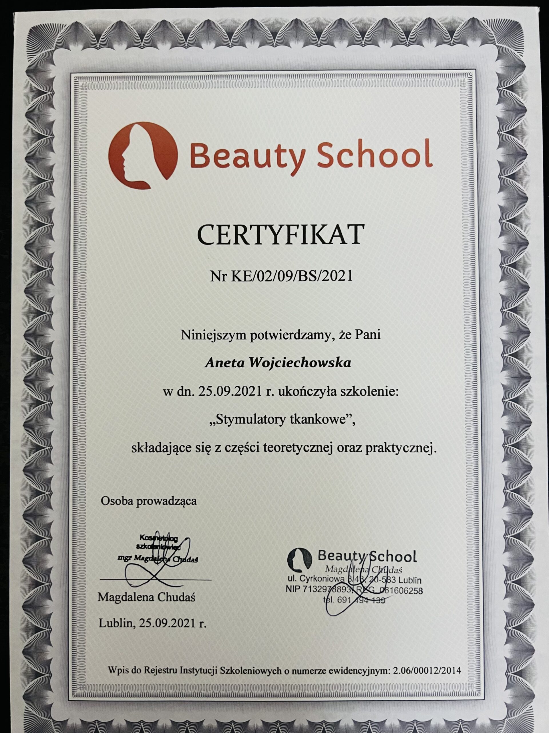 Certyfikat ukończonego kursu